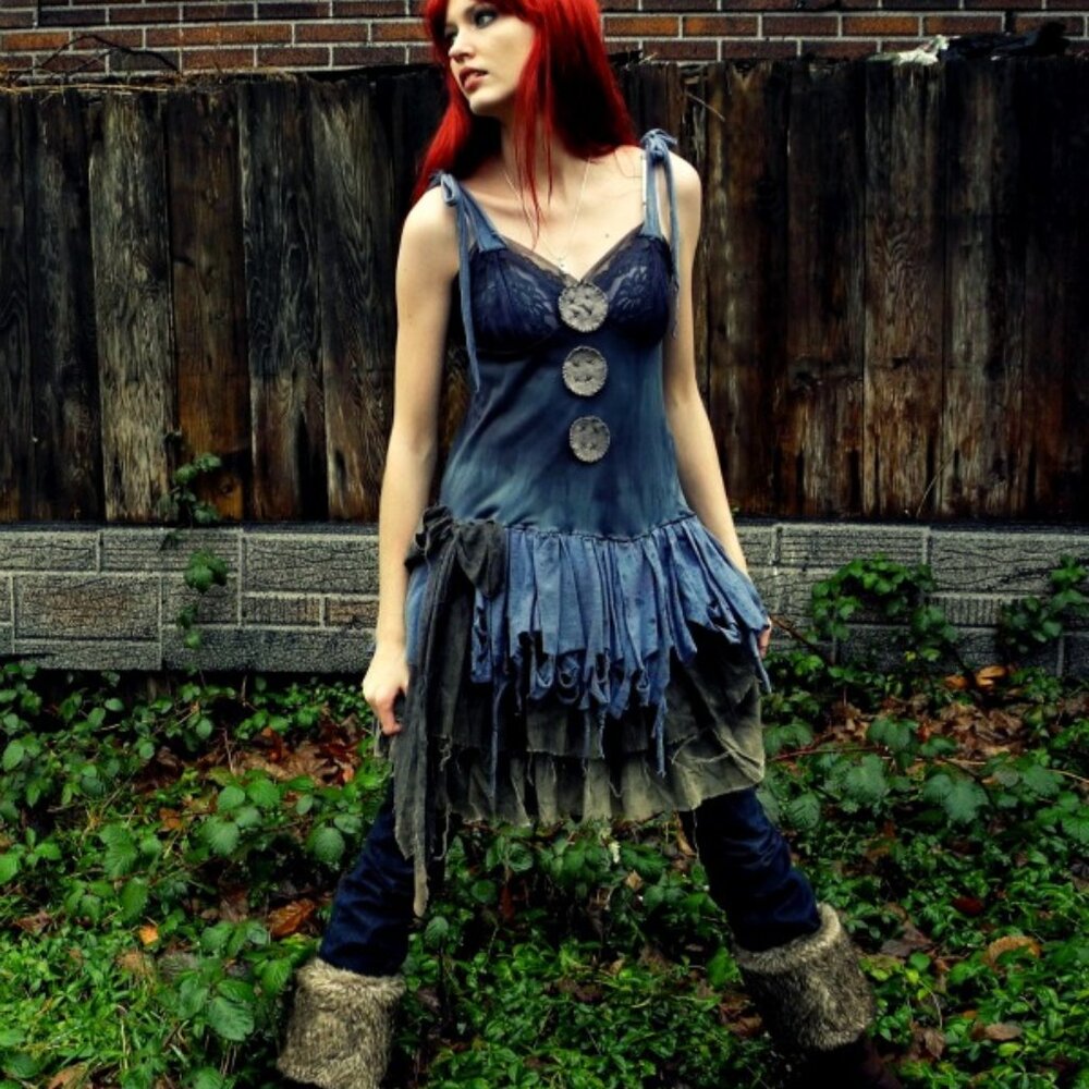 Wearydrearies Distressed Burning Man Fairy Dress in Blue - Picture 2 of 5